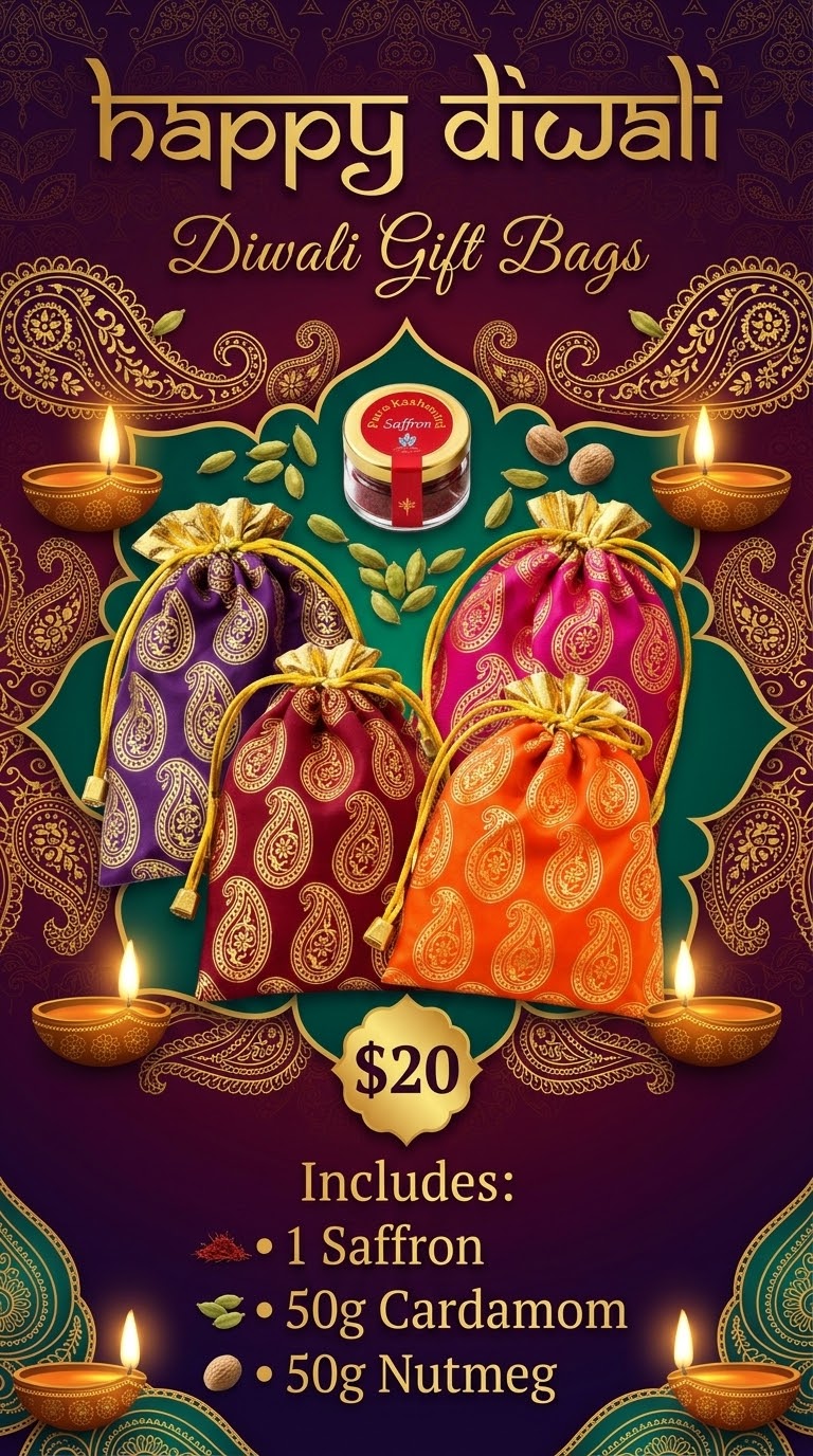 Diwali Spice Gift Bag – Saffron, Cardamom & Nutmeg