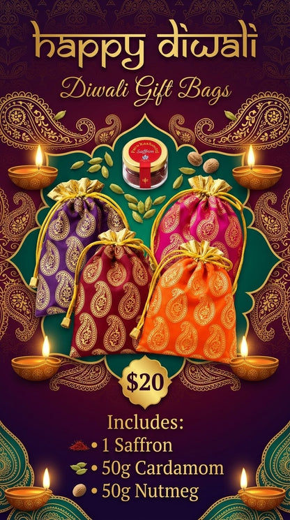 Diwali Spice Gift Bag – Saffron, Cardamom & Nutmeg